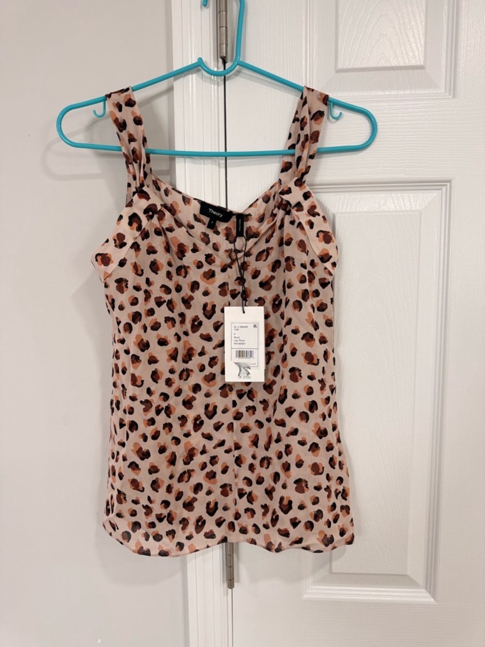 Theory Silk Multi Leopard-Print V-Neck Cami - Beige, Brown & Black - Picture 2 of 5
